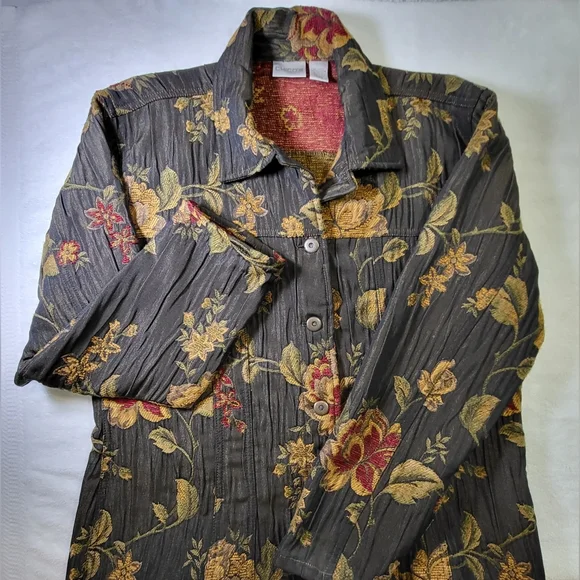 Vintage CHICO'S Olive Green Floral Tapestry Jacket - Size 2 or Size L - Picture 3 of 4